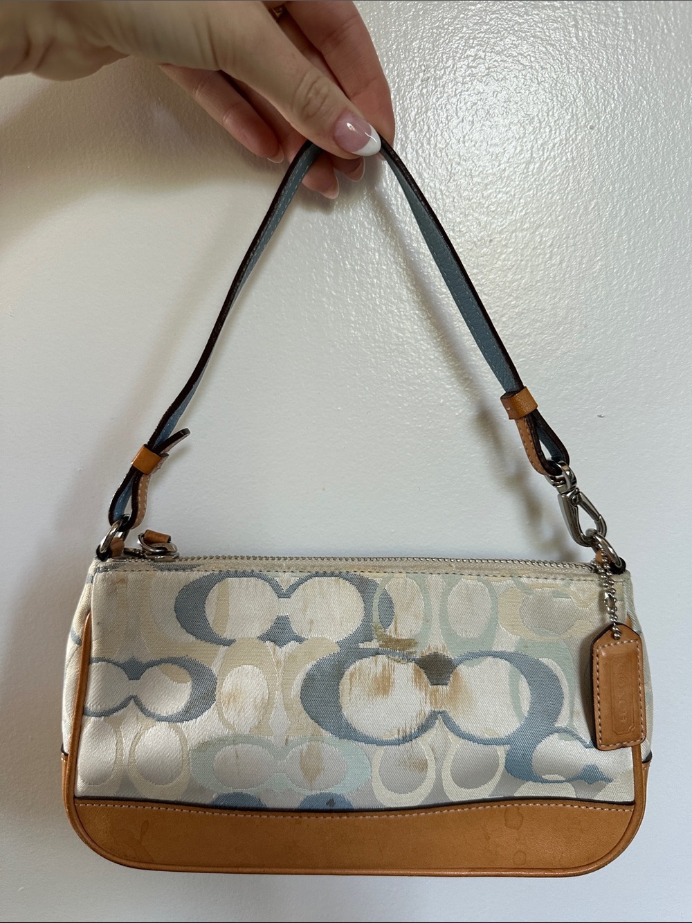 Coach Pastel Blue and Tan Signature Canvas Shoulder Bag - Picture 8 of 8